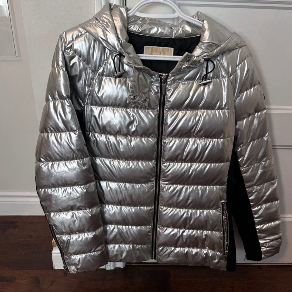 Michael Kors Metallic Silver Puffer Jacket